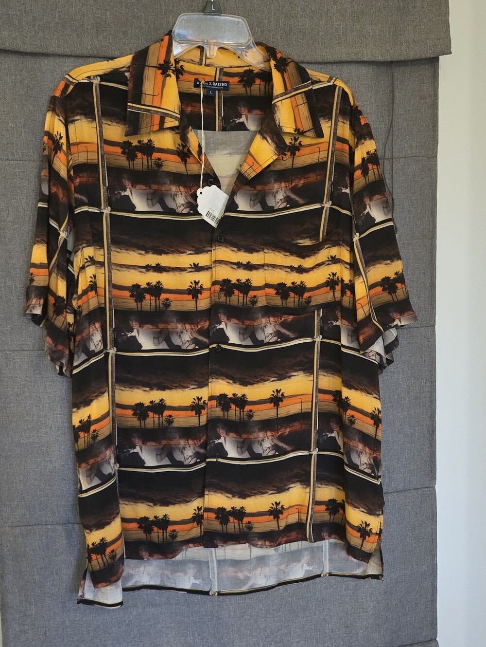 Born x Raised Sunset Button Up Short Sleeve Palm Tree LARGE
